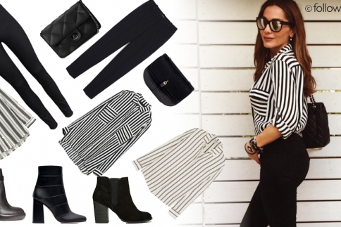 Μόδα χειμώνας 2016  : Celebrity style - H Δέσποινα Βανδή με ασπρόμαυρο ριγέ, δοκιμάζει το πιο chic look